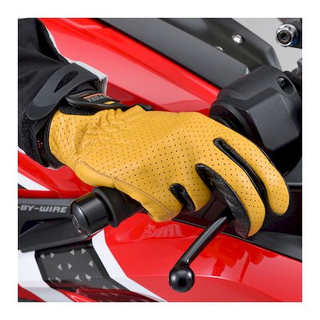 デイトナ DAYTONA 18908 バイク用 グローブ Mサイズ イエロー カウレザー パンチングメッシュ タッチパネル対応 春夏秋 本革 HBG−129