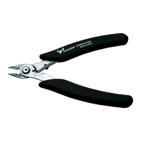 ツノダメーカーお問い合わせ：0256-92-5715【商品説明】●サビにくいステンレス製です。●50gの軽量小型で繊細な作業に便利です。●滑りにくいエラストマー成型グリップを採用しています。●刃先を閉じて収納できるバネを使った開閉ロック機能を搭載しています。(PAT.)●全長(mm)：123●切断能力(mm)プラスチック：φ3.0●切断能力(mm)銅線：φ2.0●切断能力(mm)軟鉄線：φ0.9●フラット刃●開閉ロックばね付●ステンレス(SUS420J2)●グリップ：エラストマー樹脂●非絶縁工具です。電源を切ってお使い下さい。●使用用途以外には使用しないで下さい。●その他商品台紙注意事項参照。