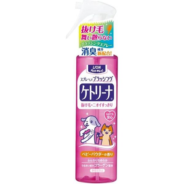 こちらの商品は、ご注文後納期確定まで約8日かかります。【商品説明】原材料:精製水、エタノール、界面活性剤(食品添加物)、被毛保護剤、さとうきび抽出エキス、コラーゲン、クエン酸、香料製造国:日本個装サイズ・重量:縦19.2奥行4.6横4.6重量240ケースサイズ・重量:縦-奥行-横-重量-発売元:ライオン商事株式会社製造販売元:ライオン商事株式会社賞味期限期間:無し浮いた抜け毛がしっかり取れるので、室内に落下する毛が少なくなります。ブラッシング時の毛の飛散も抑えます。ベタつかず、ふんわりとした仕上がりで、気になるペットの体臭もやわらげます。ペットが万一なめて