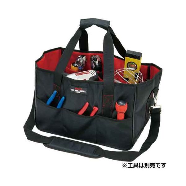 【用途】工具・道具・資材等の収納、持ち運び。【機能・特徴】便利な内側、外側ポケット、ショルダーベルト付きです。大容量で便利です。高品質ポリエステル素材を使用しているので、耐久性抜群です。【仕様】●サイズ：高さ260×幅390×奥行240mm。●ポリエステル。【注意事項ほか】合成繊維ですので火気・薬品等に近付けないで下さい。尖った物や刃物類をそのまま入れると、バックが破れますので、刃先カバーをしてから収納して下さい。収納重量は10kgを超えないようにして下さい。収納用品 ツールバッグ