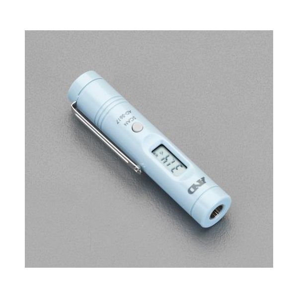 ●測定範囲…−33〜180℃●距離対測定範囲…D：S＝1：1（D：測定距離、S：測定領域直径）●分解能…0.2℃(−9.8〜180℃)、1℃(その他の範囲)●測定精度…±2.5％または±2.5℃の大きい方(0℃以上)、±4.2℃（0℃未満）●放射率…0.95(固定)●機能…オートパワーオフ（約15秒）●再現性…0.2℃（25℃の場合）、0.8℃（その他）●電源…LR44×2個(付属)●応答速度…1秒（90％）●サイズ…20(W)×17(D)×86(H)mm●重量…23g(電池含む)●使用温湿度範囲…0〜50℃、80％RH以下（結露なきこと）●保存温湿度範囲…−20〜65℃、80％RH以下（結露なきこと、電池は必ず外してください）●電池寿命…約30時間（連続使用時）●付属品…ストラップ、ペンホルダー●小型で軽量設計、携帯に便利。●食品の保存温度、表面温度管理に、機械や設備機器の点検に●※付属電池はテスト電池ですので新しい電池をご購入下さい。　
