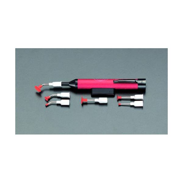 エスコメーカーお問い合わせ：06-6532-6226●ノズルは、シリコンカップ付●ノズル…ストレート、ベンド 各3個●カップ径…3.18mm・6.35mm・9.53mm 各2個●ノズル全長…30mm●本体全長はノズル未装着時サイズです。●カラー…レッド●本体全長…110mm●替シリコンカップ…・EA595EV-61〜73