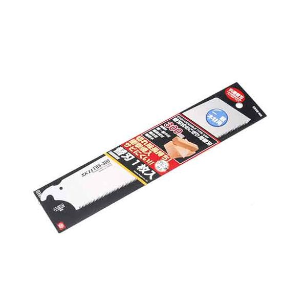 【用途】一般木材・合板・集成材・硬木などの切断作業。【機能・特徴】替刃式鋸の替刃です。共通替刃で、他社の回転脱着式の鋸(0.6mm厚)にもご使用頂けます。鋸刃はサビにくいクリアー塗装仕上げです。耐久性に優れ、長く良い切れ味を保ちます。刃が長いので太い材料も楽に切れます。【仕様】●刃渡り：300mm。●刃厚：0.7mm。●適合機種：SK11替刃式鋸(EBS-260G・260T・250・260II・300・350GL・250GP・240GB・270GK・240GS)。●入数：1枚入り。大工道具 鋸 替刃式片刃鋸　