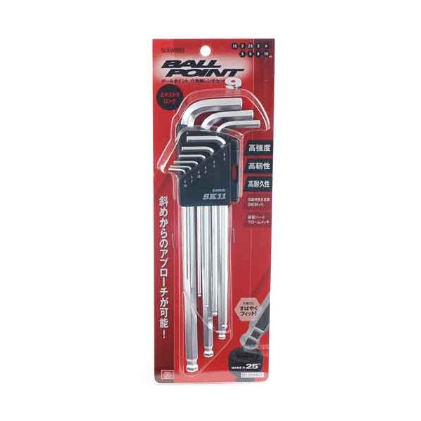 (LINEクーポン有)4977292209427 BP六角棒レンチセット EL 4977292209427 SLBW09EL SK11 エキストラロング 藤原産業 エクストラロング 六角レンチ 約25度