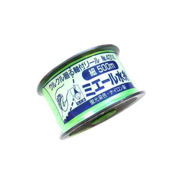 【商品説明】【用途】測量用水糸。【機能・特徴】使いやすさ抜群のよく見える蛍光染色水糸です。作業しやすいクルクル回る軸付きリールです。作業しやすいクルクル回る軸付きリールです。【仕様】●糸の色：蛍光グリーン。●糸太さ：約0．5mm。●長さ：500m。●回転軸付きリール巻。【材質】●糸：ナイロン。●リール：PS。【注意事項ほか】●製造上、糸に継ぎ目が入る場合があります。大工道具 墨つけ 基準出し ナイロン水糸