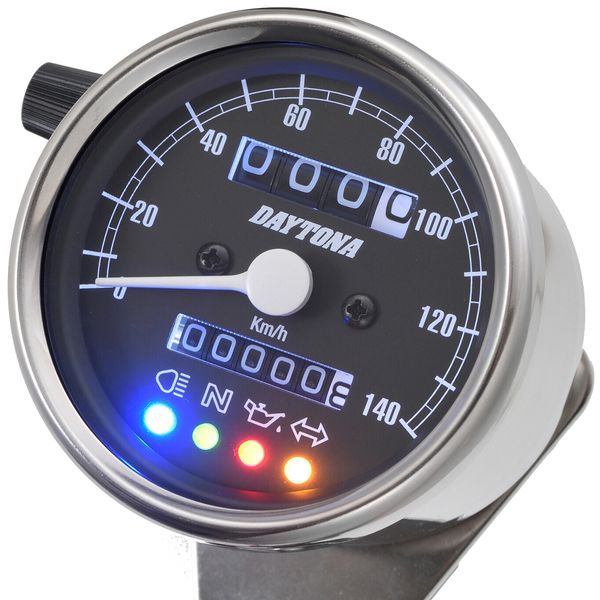 デイトナ DAYTONA 15637 デイトナ バイク用 機械式スピードメーター φ60 ホワイトLED照明 140km／h ステンレスボディ ブラックパネル インジケーター付き