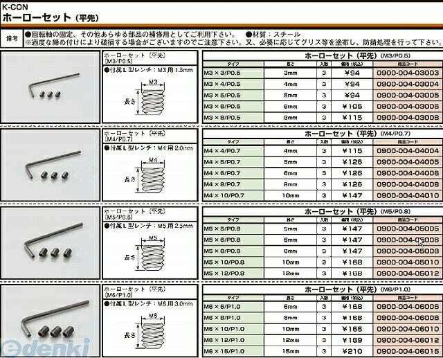キタコ KITACO 0900-004-04010 ホーローセット4X10／3PC 090000404010 平先 K-CON KCON 汎用