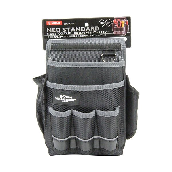 (LINEクーポン有)4977292148948 腰袋 ホルダー付き グレー GR E-Value 藤原産業 E-Value腰袋 道具袋 腰袋ホルダー付きグレー 作業工具 ツールサック