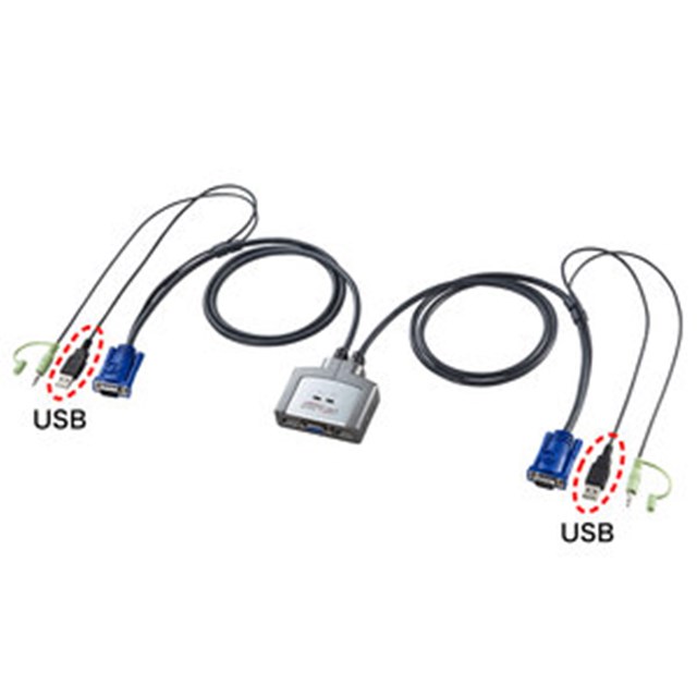(LINEクーポン有)サンワサプライ SW-KVM2AUUN パソコン自動切替器 2:1 SWKVM2AUUN SUPPLY SANWA ケーブル一体型パソコン自動切替器 オートスキャン機能搭載