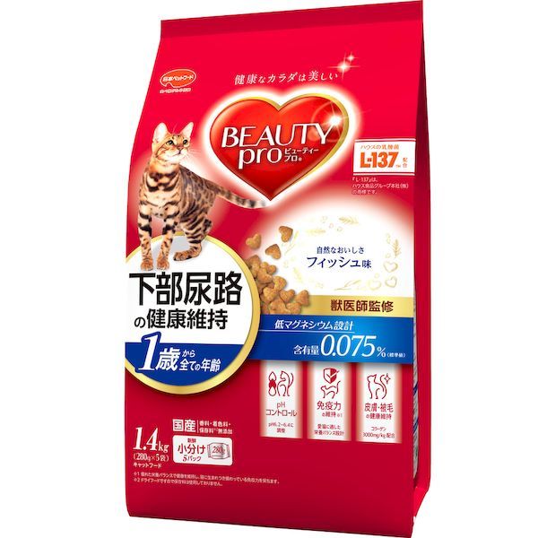 Cat - 日本ペットフード 4902112043110 ビューティープロ キャット 猫下部尿路の健康維持 1歳から フィッシュ味 1．4kg