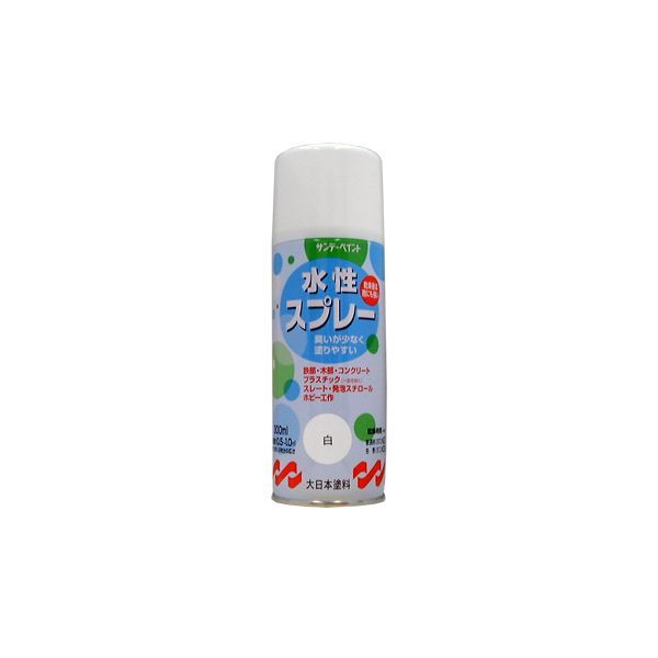 【商品説明】●縦（mm）：60Φ●高さ（mm）：188●重量（g）：約333用途●屋内外のいろいろな場所・物鉄部、木部、コンクリート、プラスチック製品※、スレート、発泡スチロールなど※スチロール、ABS、アクリル、硬質塩ビ以外は塗れません。●ポリエチレン・ポリプロピレン・軟質塩ビ、アルミ・ステンレス、自動車・高級家具・革製品・食器類・テーブル・床面などには使用しないでください。特長●速乾タイプの水性スプレー(半硬化（20℃）：約20分)で作業効率アップ。●非危険物(指定可燃物)で安心。有害物質を含まず、ニオイも少ない。●よく使われる14色に限定したお徳用スプレーです。ご注意●ポリエチレン・ポリプロピレン・軟質塩ビ、アルミ・ステンレス、自動車・高級家具・革製品・食器類・テーブル・床面などには使用しないでください。ご注意●ポリエチレン・ポリプロピレン・軟質塩ビ、アルミ・ステンレス、自動車・高級家具・革製品・食器類・テーブル・床面などには使用しないでください。水生スプレー