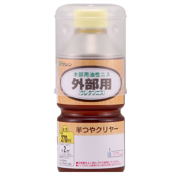 和信ペイントメーカーお問い合わせ：0480-48-2725【商品説明】●耐候性に優れ、木を日焼けから守る油性屋外用ニス●屋外木部、木製ドア、木製遊具、木製ガーデニング用品など●塗り面積（2回塗り）：約2m2（畳約1枚）●乾燥時間（20℃）：約3〜4時間（冬季：5〜6時間）●うすめ液：ペイントうすめ液、または難燃性ペイントうすめ液塗料　DIY　ニス