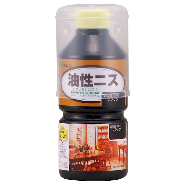 和信ペイントメーカーお問い合わせ：0480-48-2725【商品説明】●長年愛用されている耐久性に優れたニス●屋内や屋根のある屋外で使用する木製家具や木の工作品、屋内木部（床、手すりなど）●塗り面積（2回塗り）：約2m2（畳約1枚）●乾燥時間（20℃）：3〜4時間●うすめ液：ペイントうすめ液、または難燃性ペイントうすめ液塗料　DIY　ニス　ホビー