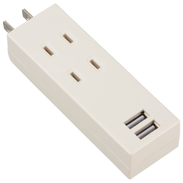 オーム電機 HS-TU2SPC-W USB充電ポート2口付タップ 2個口 ホワイト HS−TU2SPC−W HSTU2SPCW