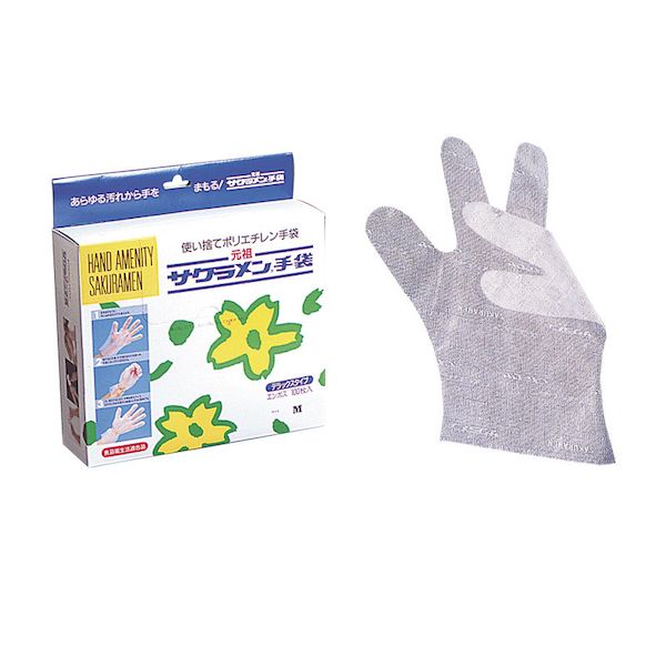 Disposable Gloves - (LINEクーポン有)4701171600209 朝日化工 サクラメン ポリエチレンエンボス手袋 デラックス 白 M 100入