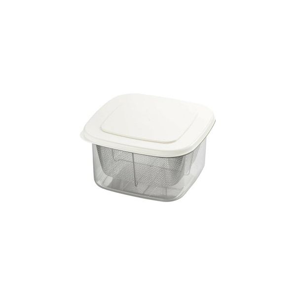 Condiments Container - 4979487929646 【2個入】 ニューキッチンベーシック 四角い保存容器 水切りザル付 SJ2964 97015【キャンセル不可】