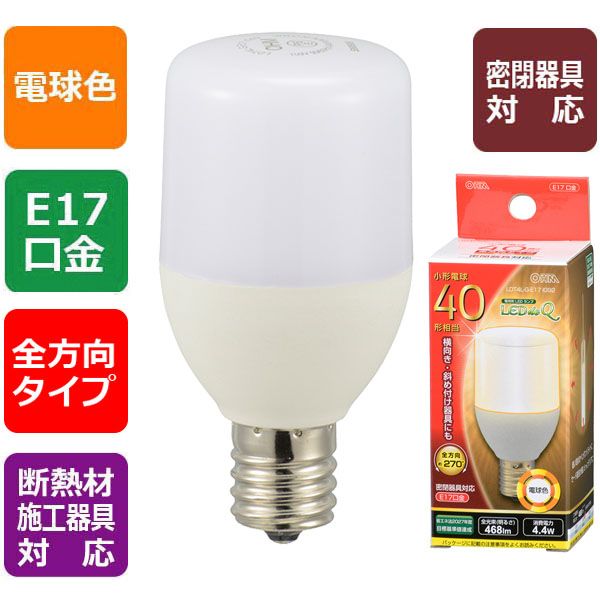 オーム電機 LDT4L-G-E17 IG92 LED電球 T形（小形40形相当/468lm/電球色/E17/全方向...