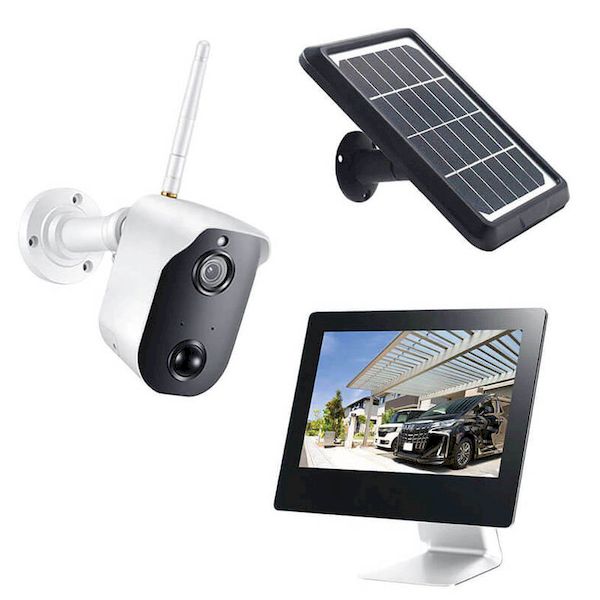 オーム電機メーカーお問い合わせ：0120-963-006【商品説明】特　徴●ソーラー電源で使える無線カメラセット●カメラ側の電源配線が不要になり、今まで設置ができなかった「電源のない場所」にも　設置することができるようになりました●2種類のカメラの電源…ソーラーパネルを使用したソーラー電源、付属ACアダプターを　使用したコンセント電源のどちらかを選べます●カメラにバッテリーを搭載…ソーラー電源でご使用の際に夜間用の電源となります●ソーラーパネルが付属…今まで電源がとれなかった場所にもカメラ設置ができるようになります●最大100mの電波到達…電波送信距離は障害物のない見通し環境下で最大100m　※ 木造家屋でのご利用の場合は20m以内を目安としてご使用頂けます仕　様＜カメラ CAR-111Tx＞●センサー形式：1/2.7インチ CMOSセンサー●レンズ：3.6mm●有効画素数：約200万画素（1920×1072）●音声（内蔵マイク）：有り●画角（視野角）：水平…85°/ 垂直…45°●可視光撮影照度：1 lux以上●最低被写体照度：0 lux（赤外線撮影時）●夜間撮影距離（赤外線投光距離）：約12m●検知センサー：PIR方式●検知距離：最長約5m●検知角度：水平…約100°/ 垂直…約45°●保護等級：IP55相当●出力フレームレート：1080P…15fps/ 720P…25fps（カメラ1台の場合）●動作温度範囲：-5℃〜+40℃●内蔵バッテリー：有り/ 3.7V 6400mA（アダプター充電・約14時間で満充電）●消費電力：最大6W●電源アダプター：5V/ 2A●筐体材質：ABS樹脂●外形寸法：本体…幅60×奥行75×高さ100mm （ケーブル・アンテナ・ブラケット接続突起部分除く）●質量：本体…約225g（ブラケット除く、カメラ・ケーブル）＜モニター（受信機） CAR-121Rx＞●モニター：9インチLCD●タッチパネル：静電容量方式●LAN端子/Wi-Fi接続機能：有り/なし●カメラ受信台数：最大4台●分割表示：1/ 2/ 4分割●外部映像出力：なし●モニター表示映像解像度：1024×600●音声出力：有り/なし●動作温度範囲：0℃〜+40℃●内蔵バッテリー：なし●消費電力：最大10W●電源アダプター：5V/ 2A●外形寸法：本体…幅240×奥行95×高さ220mm（画面正面向き時）モニター…9インチ●質量：本体…約780g＜無線技術情報＞●使用周波数帯：2.4GHz帯（2408MHz〜2468MHz）●変調方式/干渉制御：FHSS●スペクトラム拡散：周波数ホッピング方式●データレート：6Mbps●映像方式（記録フォーマット）：H.264●ファイルシステム：FAT32●通信距離：最大約100m（阻害物・阻害電波のない環境において）●工事設計認証：R 210-127130＜録画・再生機能＞●記録媒体：micro SD/ macro SDHC/ micro SDXCカード●最大容量：最大256GB●録画設定：動体検知/手動録画●録画解像度：1920×1072/1280×720●記録フレームレート：1920×1072…15fps/ 1280×720…25fps（カメラ1台の場合）●4カメラ同時録画：可能●上書き録画：有り●再生方式：モニター再生/ PC再生/ スマートフォン・タブレット＜遠隔映像確認＞●使用可能機器：iPhone/ iPad/ Android●対応OS：iOS6.0以降/ Android8.0以降●アプリ（専用）：Ai SmartCam●画像解像度：高…1920×1072/ 低…1280×720●音声出力：ライブ映像…有り/ 再生時…有り＜ソーラーパネル CAR-131So＞●出力電圧：6V●保護等級：IP55相当●動作温度範囲：-20℃〜+60℃●内蔵バッテリー：なし●外形寸法：本体…幅200×高さ150×厚み15.5mm（ケーブル除く）●ケーブル長：3m●質量：約410g（本体・ケーブル）＜パッケージ内容＞●カメラ「CAR-111Tx」、カメラ用ブラケット、カメラアンテナ、モニター「CAR-121Rx」、　ソーラーパネル「CAR-131So」、ソーラーブラケット、カメラ用・モニター用ACアダプター〈DC5V/2A〉、LANケーブル、　取付ネジセット（カメラ用/モニター用〈ペアリングピン入り〉/ソーラーパネル用）、取扱説明書（保証書含む）　※付属品の外観や仕様は改良の為予告なく変更する場合があります。＜ご注意＞　※本製品はソーラー電源とコンセント電源を併用することができません。　※ソーラー電源での運用は設置場所の天候や日照、録画頻度などの要因でバッテリー切れが起きる可能性があります。　※安定運用をお求めの場合はコンセント電源でご使用ください。
