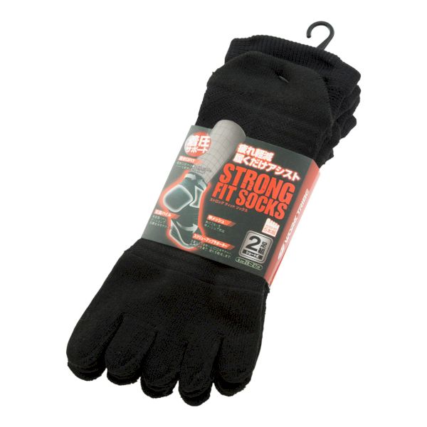 (LINEクーポン有)ユニワールド 4518406267546 1675−BK 着圧サポート ストロングフィットソックス ショート丈 5本指 ブラック 2足組(4.0)