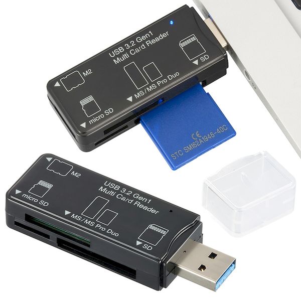 文具のブングットのオーム電機 PC-SCRWU303-K ＜USB Type-Aコネクタ接続＞microSDカードリーダー（主要49メディア/USB3.2Gen1/ブラック） PCSCRWU303K｜アングル2