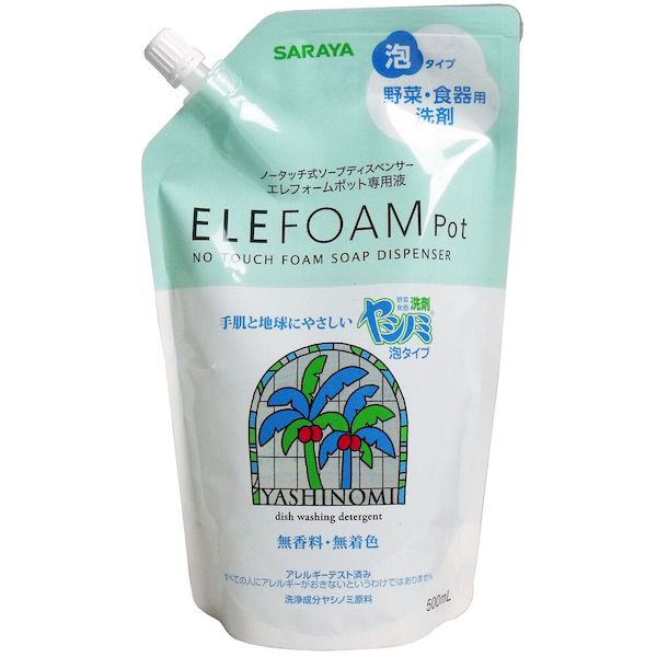 【スーパーSALEサーチ】4973512420962 ELEFOAM【エレフォームポット】専用液 ヤシノミ洗剤泡タイプ 野菜・食器用洗剤 500mL【キャンセル不可】