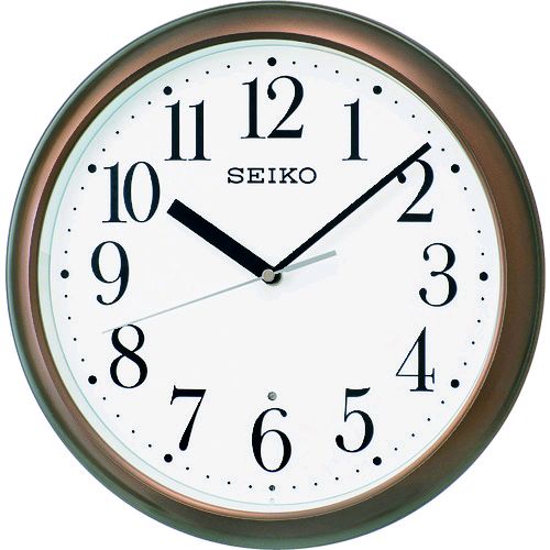 セイコークロックメーカーお問い合わせ：0120-315-474【特長】●お手頃価格のシンプルな電波時計です【用途】●事務所、店舗、教室などに。【仕様】●直径(mm)：305●厚さ(mm)：46●色：茶●風防：ガラス●電池寿命：約1年●電源：単三アルカリ電池●枠色：茶【仕様2】●プラスチック枠●前面ガラス●電池寿命：約1年●電源：単3アルカリ電池×1個（付属）●電波修正機能、電波オフ機能、ステップ秒針、おやすみ秒針【材質／仕上】●プラスチック枠●前面ガラス【セット内容／付属品】●モニター電池【原産国】中国