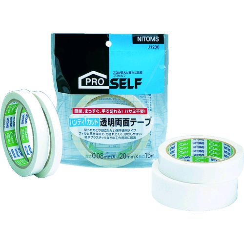 ニトムズメーカーお問い合わせ：03-3544-0615【特長】●透明薄手で目立たず、カット性に優れています。●POPの貼り付け、ガラスやアクリル面への装飾にお使いください。【仕様】●色：クリア●幅(mm)：10●厚さ(mm)：0.08●長さ(m)：15【仕様2】●粘着力：4.63N/10mm●手で切断可能【材質／仕上】●基材:ポリエチレン●粘着剤:アクリル系【原産国】日本　