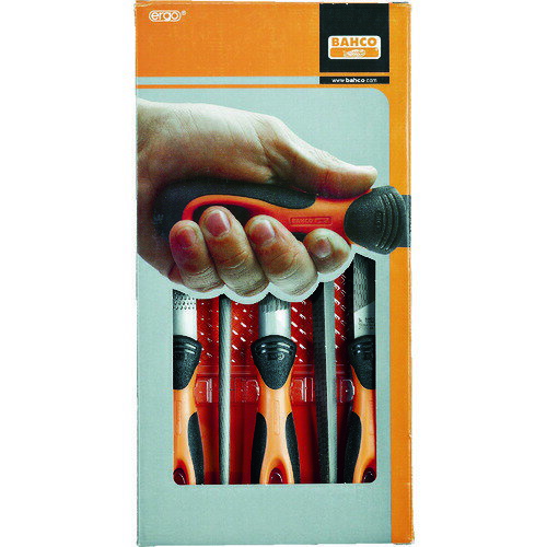 【特長】●エルゴハンドル付きハンドヤスリ、甲丸ヤスリ、丸ヤスリ、三角ヤスリ、石目ヤスリのセットです。【仕様】●タイプ：中目●刃長(mm)：200【材質／仕上】●高性能合金鋼【セット内容／付属品】●1-100-08-2-2、 1-210-08-2-2、 6-343-08-2-2、 1-230-08-2-2、 1-170-08-2-2【原産国】ポルトガル