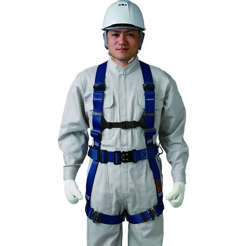 谷沢製作所メーカーお問い合わせ：03-3552-5581【特長】●従来のS・M・Lサイズを全て網羅したフリーサイズです。●肩ベルトが身体の動きに追随してスライドする、フリーショルダーを採用しました。●胴ベルトに十分な工具袋取り付けスペースを確保しました。●激しい動きを想定して、耐久性に優れた金属製のベルトアタッチメントを採用しました。【仕様】●サイズ：フリー●色：ブルー●腿バックル：ワンタッチ●ベルト幅(mm)：47●胴ベルトバックル：ワンタッチ●胸ベルト幅（mm）：25●最大使用可能質量（kg）：140【仕様2】●厚生労働省「墜落制止用器具の規格」適合品【原産国】日本