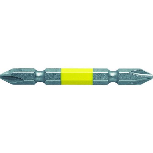 【特長】●カラーで先端サイズの見分けが簡単です。●両頭タイプです。●両端部非塗装で刃先精度が抜群です。●［［＋］］No.2は黄色塗装です。【仕様】●刃先：［［＋］］2●全長(mm)：65●塗装色：黄●シャンク径(mm)：6.35●呼称：-【仕様2】●シャンク径：6.35mm●先端：マグネット入り【材質／仕上】●クロムモリブデンバナジウム鋼【原産国】日本　