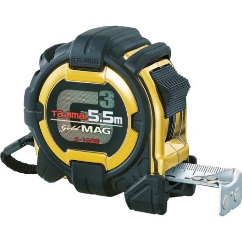 （株）TJMデザインメーカーお問い合わせ：0120-125577【特長】●鉄骨にガッチリと吸着する「マグ爪」を採用しています。●落下時に建材にダメージを与えない、新アーマードケース仕様です。【用途】●一般測定用コンベックス。【仕様】●テープ長さ(m)：5.5●テープ幅(mm)：25●水平保持(m)：2.4【仕様2】●移動爪●ロックタイプ●JIS1級●両面目盛●455mmピッチ表示：あり●減速ボタン：なし●ショックアブソーバー：あり●ベルトフック付【材質／仕上】●テープ:スチール【注意】●本製品には通電性があります。感電に注意して下さい。●テープのエッジで手を切る恐れがありますので、手袋を着用して下さい。【原産国】中国