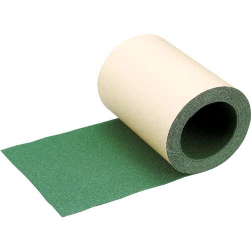 【特長】●簡単な施工で確実に足もとの滑りを止め、安全度を高くします。●水や油がかかっても滑り止め効果が変らず、縞鋼板などの凹凸面にもよくなじみ、優れた接着力で貼り付け直後から使用が可能です。●広い面積のフロアの施工時間短縮に効果を発揮します。【用途】●屋外用。（素足以外で歩行する場所全般）●水や油で滑りやすい場所に。●工場出入り口、傾斜通路に。【仕様】●色：グリーン●幅(mm)：150●長さ(m)：10●厚さ(mm)：0.8【仕様2】●粘着力：20N/25mm●引張強度：147N/25mm●切断にはカッターが必要【材質／仕上】●基材:アルミ箔●粘着剤:アクリル系●砥粒:炭化ケイ素、酸化アルミニウム【注意】●長尺サイズのため、途中に継ぎ目が発生しテープがカットされている場合がありますのでご了承願います。（その場合、長さを1m追加させて頂いております。）【原産国】日本