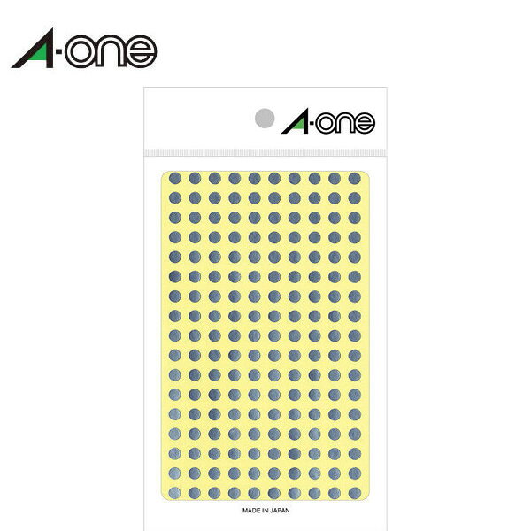A-one／整理・表示用ラベル　カラーラベル　単色 ●豊富なカラーで識別に便利な丸型のラベルです。 ●グラフや分布図の作成、在庫管理等様々な用途でお使いいただけます。 ★カラーラベルはこちら 入数 6シート（1080片） 色 銀 シートサイズ 90×150mm 一片サイズ 5mmφ 面付 180面　10列×18段 ラベル厚み 0.08mm 材質 アルミ箔紙