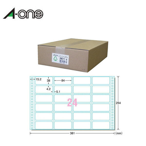 エーワン／コンピュータフォームラベル（28011）　24面　500折・12000片　スタンダードタイプ4列　ドットインパクト印刷方式のプリンタでご使用できます／A-one
