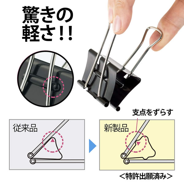 プラス／軽く開けるクリップ 「エアかる」 小 ブリスターパック入（CP-153AK・35-504）ブラック 19mm 5個入 指にやさしいフラットレバー 2