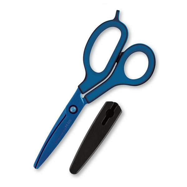 【はさみ】PLUS/フィットカットカーブ SC-175AT ジャストグリップ(細かい作業も得意な左右非対称型) チタンコート チタンブルー プラス 34-526