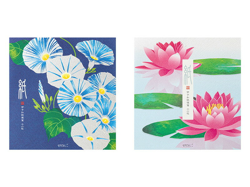 ミドリ　伊予和紙便箋　十六枚　シルク　朝顔柄・水鏡睡蓮