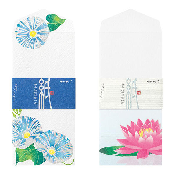 ミドリ 伊予和紙封筒 シルク 朝顔柄・水鏡睡蓮柄