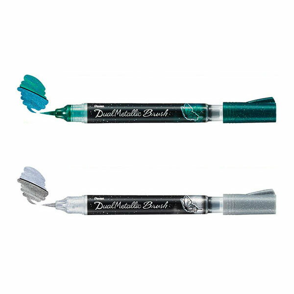 ぺんてる　ラメ×筆ペン　デュアルメタリックブラッシュ