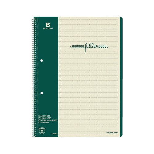 【ゆうパケット対応可】フィラーノート（スパイラルとじ）　A4　2穴　罫幅6mmマージン罫入40枚 ス-15BN【コクヨ】