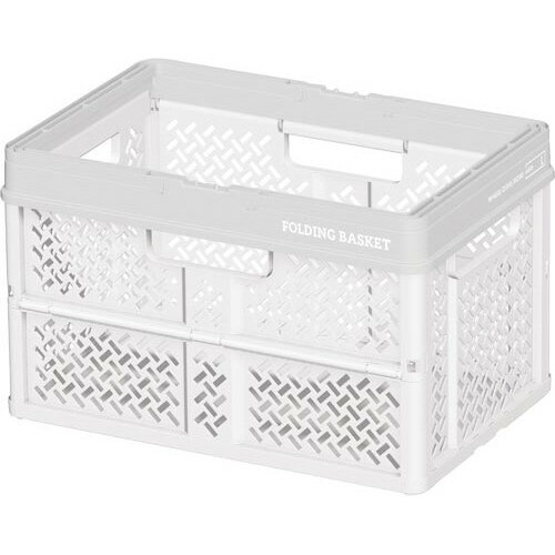 折りたたみバスケット　ハンドル付き　Lサイズ　スモーキーホワイトバスケツトLホワイト【天馬】