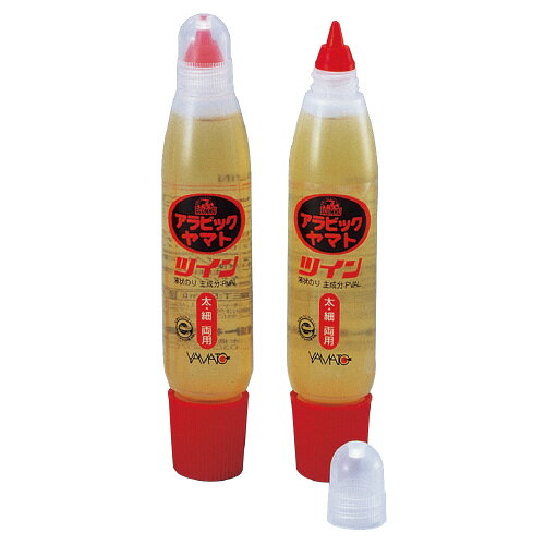 ●液状のりの王様アラビックヤマトのエコロジー対応商品。特殊スポンジキャップ付でなめらかな塗りあじ。紙・セロハン・布の接着に適し、乾きも速く接着力が抜群です。スポンジキャップと細かく塗れるノズルの、1本で太・細・点塗りができるツインタイプ。容器に再生素材を使用。容器は焼却しても有毒ガスを発生しない素材を使用しています。主成分：PVAL（ポリビニルアルコール）k5410-9735