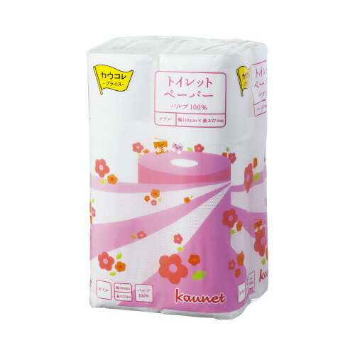 パ）トイレットペーパー パルプ100％ 110mm×27．5m ダブル12R×44228-3959【カウネット】