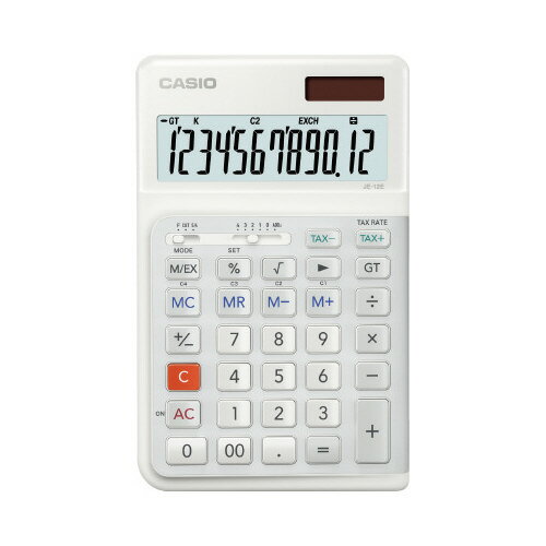 ●カラー／ホワイト●質量／約210g（電池含む）●サイズ／M●寸法／幅111×奥行177．5×厚さ24．4mm●桁数／12桁●電源／太陽電池＋リチウム電池（CR2025）×1●電池／CE2025×1●付属品／なし●機能／日数計算機能、時間計算機能、税計算（税額計算や税率の変更可能）●保証期間／5年●種別／●インク色／●チルト／なし●メモリー／あり●四捨五入／あり●演算状態表示／あり●キー材質／2色成形キーk2026-6738