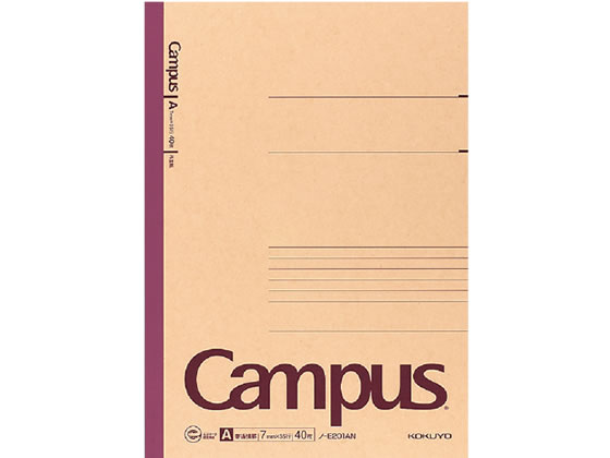 【仕様】●サイズ：A4●A罫7mm35行●枚数：40枚●中紙：古紙パルプ配合率70％以上●表紙：古紙パルプ配合率100％●ISO白色度70％程度●製本様式：無線とじ●注文単位：1冊●グリーン購入法適合●GPNエコ商品ねっと掲載【検索用キーワード】キャンパスノート　KOKUYO　campus　コクヨ　KOKUYO　こくよ　さいせいしキャンパスノート　再生紙campusノート　再生紙campusnotebook　罫線入り7mm　A罫　普通横罫40枚　35行1冊売り　ノE201AN　ノE201ANcampus　キャンパス　A4　1号　無線とじ　eco_st_1　E04045