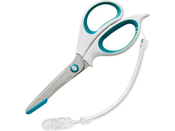 プラス はさみ フィットカット 安全ガイド付 フッ素 ブルー 34-329