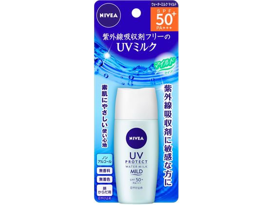 【商品説明】いつもお使いのメイク落としや洗浄料などで落とせます。化粧下地にもご使用いただけます。紫外線吸収剤無配合。【仕様】●日やけ止め●顔・からだ用●内容量：30mL●SPF50+／PA+++●ノンアルコール●無香料●無着色生産国：日本商品区分：化粧品メーカー：花王株式会社広告文責：フォーレスト株式会社　0120-40-4016【備考】※メーカーの都合により、パッケージ・仕様等は予告なく変更になる場合がございます。【検索用キーワード】花王　かおう　カオウ　KAO　NIVEA　にべあ　サンプロテクト　顔・からだ用　顔用　体用　30ミリリットル　外出　日常　アウトドア　SPF50＋　PA＋＋＋　NIVEA　ひやけ　UV　紫外線　夏　対策　スキンケア　サンケア　UVカット　UVケア　紫外線カット　紫外線ケア　日焼け止めミルク　日やけ止めミルク　無香料無着色　プロテクト　uv_01　EA2202紫外線吸収剤やアルコールに敏感な肌も、強力紫外線からしっかり守ります。