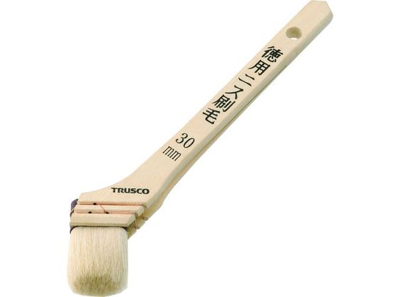 【商品説明】●安くて仕上げに優れ、細かい所にも美しく塗れます。【仕様】●型番：TPB-426●刷毛幅（mm）：30　●毛丈（mm）：30　●玉厚（mm）：12　●全長（mm）：205●毛：山羊毛　●柄：木【備考】※メーカーの都合により、パッケージ・仕様等は予告なく変更になる場合がございます。【検索用キーワード】TRUSCO徳用ニス刷毛木柄10号　トラスコトクヨウニスハケモクエ10ゴウ　TRUSCOY刷毛　TPB426　工事用品　照明用品　塗装内装用品　刷毛　ニス用刷毛　4989999416510　2548526　TRUSCO　徳用ニス刷毛木柄　10号　TPB−426　EA3294油性、ニス用。