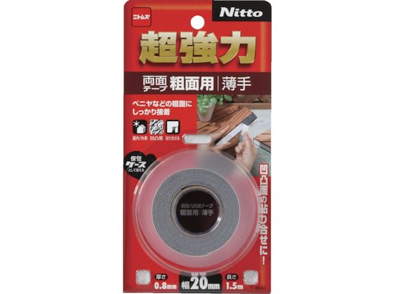 【商品説明】●凹凸面やザラザラ面の接着に対応致します。【仕様】●型番：T4601●色：グレー　●幅（mm）：20　●長さ（m）：1．5　●厚さ（mm）：0．8●粘着力：7．28N／10mm●基材：アクリルフォーム　●粘着剤：アクリル系【備考】※メーカーの都合により、パッケージ・仕様等は予告なく変更になる場合がございます。【検索用キーワード】ニトムズ超強力両面テープ粗面用薄手20×1．5　ニトムズチョウキョウリョクリョウメンテープソメンヨウウスデ20X1．5　ニトムズテープ　T4601　梱包用品　テープ用品　汎用両面テープ　4904140536015　4978005　ニトムズ　超強力両面テープ粗面用薄手20×1．5　T4601　EA4749ベニヤなどの粗面に。