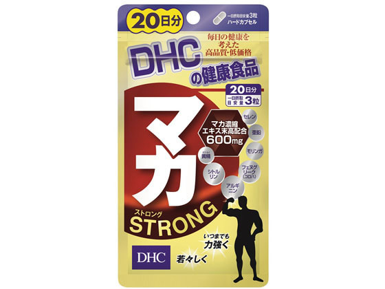 【商品説明】「マカ　ストロング」は”男性の活力源”やスタミナ成分として知られるマカ濃縮エキス末を600mgと高配合したサプリメントです。マカに加えてフェヌグリーク、黄精、シトルリン、アルギニン、モリンガ、亜鉛、セレンの7つのサポート成分をプラス。元気が持続しないと感じ始めた男性、いつもでも力強く、若々しくいたい中高年男性の充実した毎日をバックアップします。【仕様】●成分：マカ濃縮エキス末（マカ抽出物、デキストリン）（国内製造）、亜鉛酵母、コロハ種子エキス末、オウセイエキス末、セレン酵母、シトルリン、モリンガエキス末／ゼラチン、セルロース、アルギニン、クエン酸、微粒二酸化ケイ素、着色料（カラメル、酸化チタン）生産国：日本商品区分：健康食品メーカー：株式会社ディーエイチシー広告文責：フォーレスト株式会社　0120-40-4016【検索用キーワード】栄養補助食品　機能性健康食品　ベース健康食品　サプリメント　保健機能食品　栄養補助食品　健康食品　サプリメント衰えがちな中高年男性のパワーに。高配合マカ＋サポート成分で、充実ライフ！